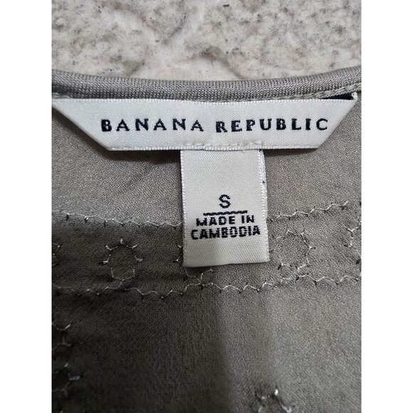 Banana Republic Size‎ S Gray Embroidered Sleeveless Dress Silk Rayon Blend - Picture 8 of 14